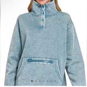 Brand New Women’s Zenana Fleece Washed High Neck Pullover, size Large